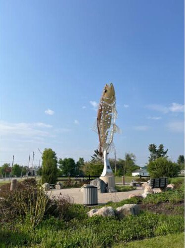 Baldwin’s 25-foot tall statue of a brown trout, the world’s largest brown trout sculpture. 
