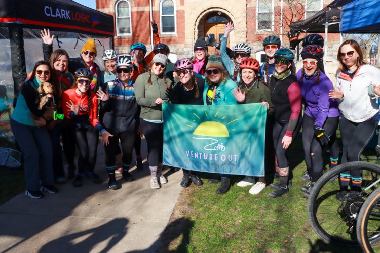 Detroit's Venture Out Cycling Club pauses for a photo just moments before heading to the starting line.
