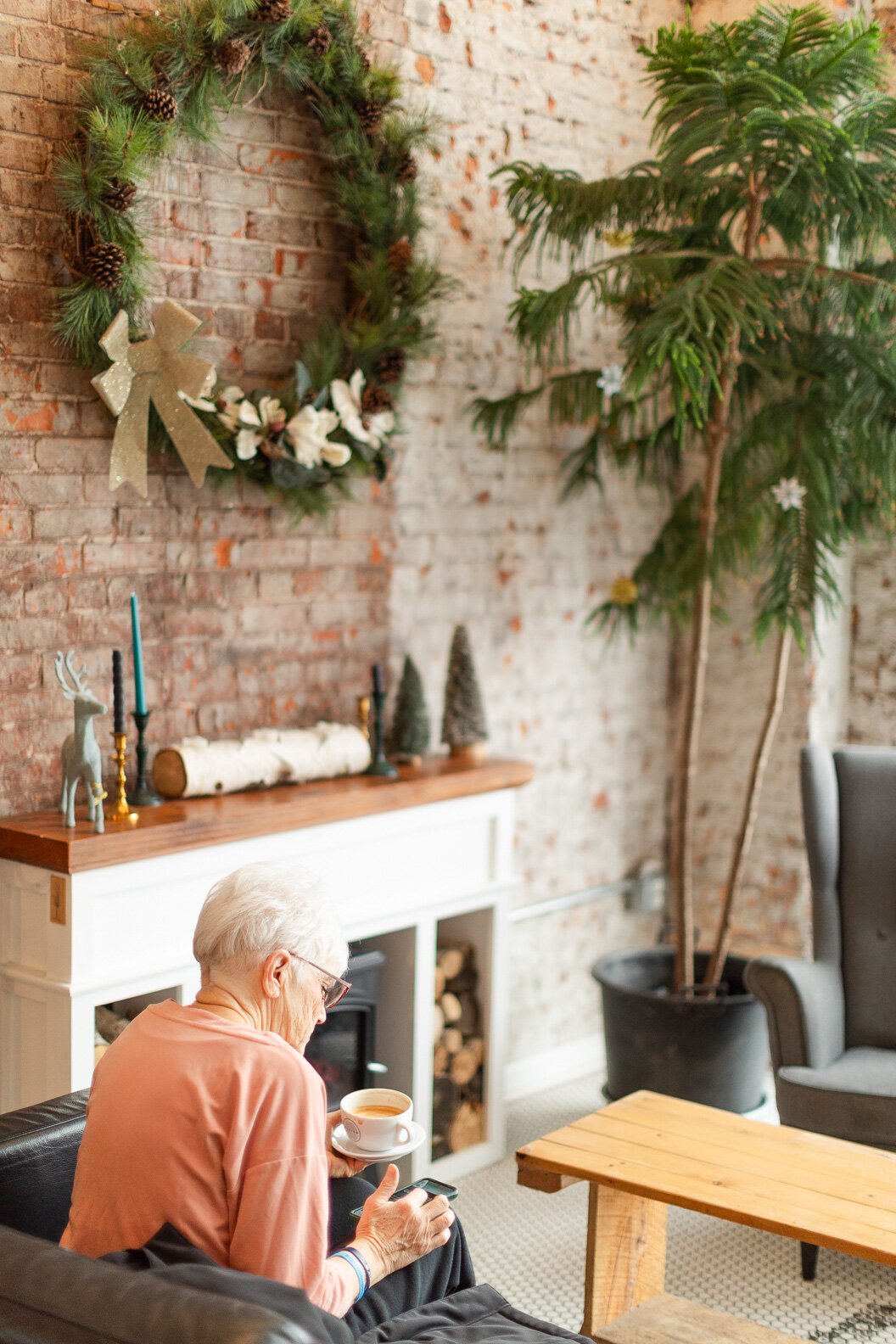 Inside one of the other Foster Coffee Co. shops. Customers like the warm vibe.