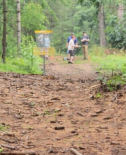One of the basket's on the school district's new disc golf course. 