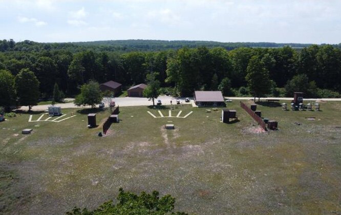 An aerial view of Emmet Clay Sports located outside Harbor Springs.