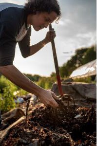 Luis Chen-Aguilera turning compost