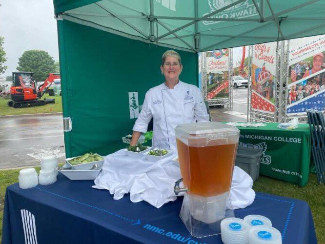 Chef Les Eckert promotes the Great Lakes Culinary Institute at the recent National Cherry Festival.
