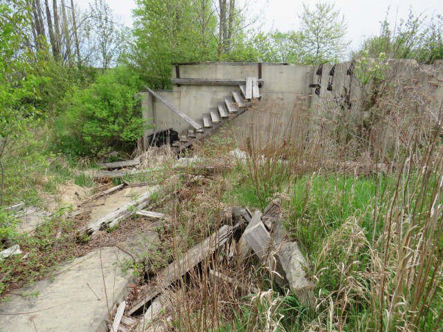 The collapsed foundation of the J & F Brisson Sawmill in Chatham.