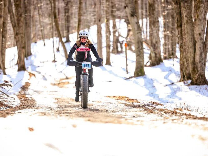A participant in the 2024 Fatty Caddy on the trails at Lone Pines Lodge. 