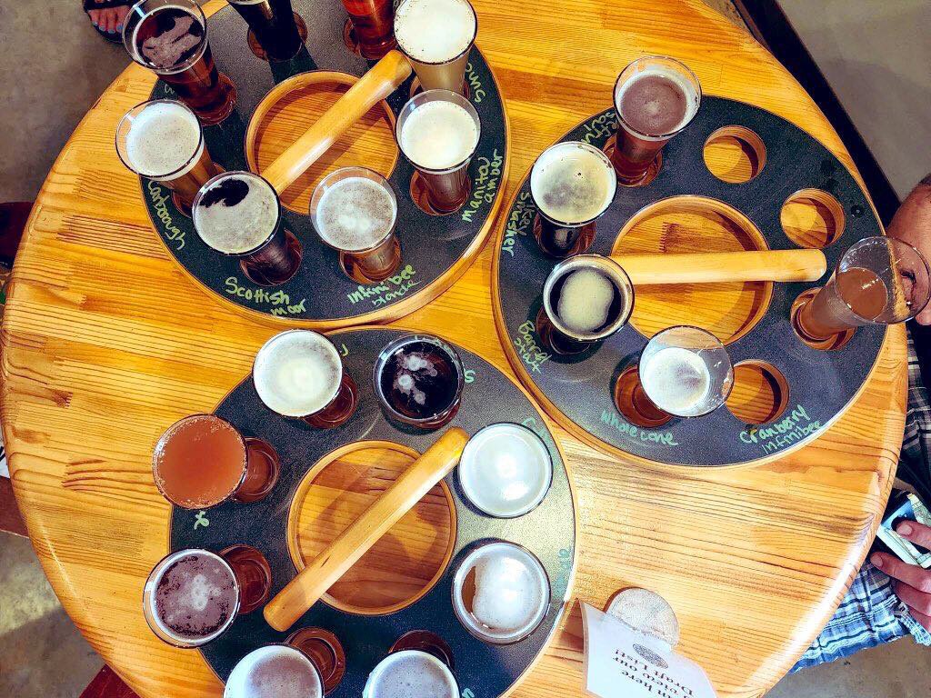 Samples of beer at Brewery Terra Firma. The brewery is responsible for keeping Manitou Amber Ale in production.