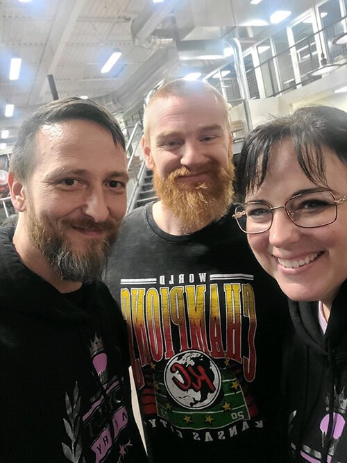 Al and Bev Taylor of Royal-T Cakery pose for a photo with MTV's Wes Bergman (middle).