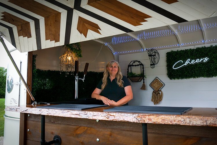 Built from separate pieces of wood, Myers created a multi-colored wooden window for the Michigan Mare mobile bar. (Photo: Courtney Jerome/Epicenter)
