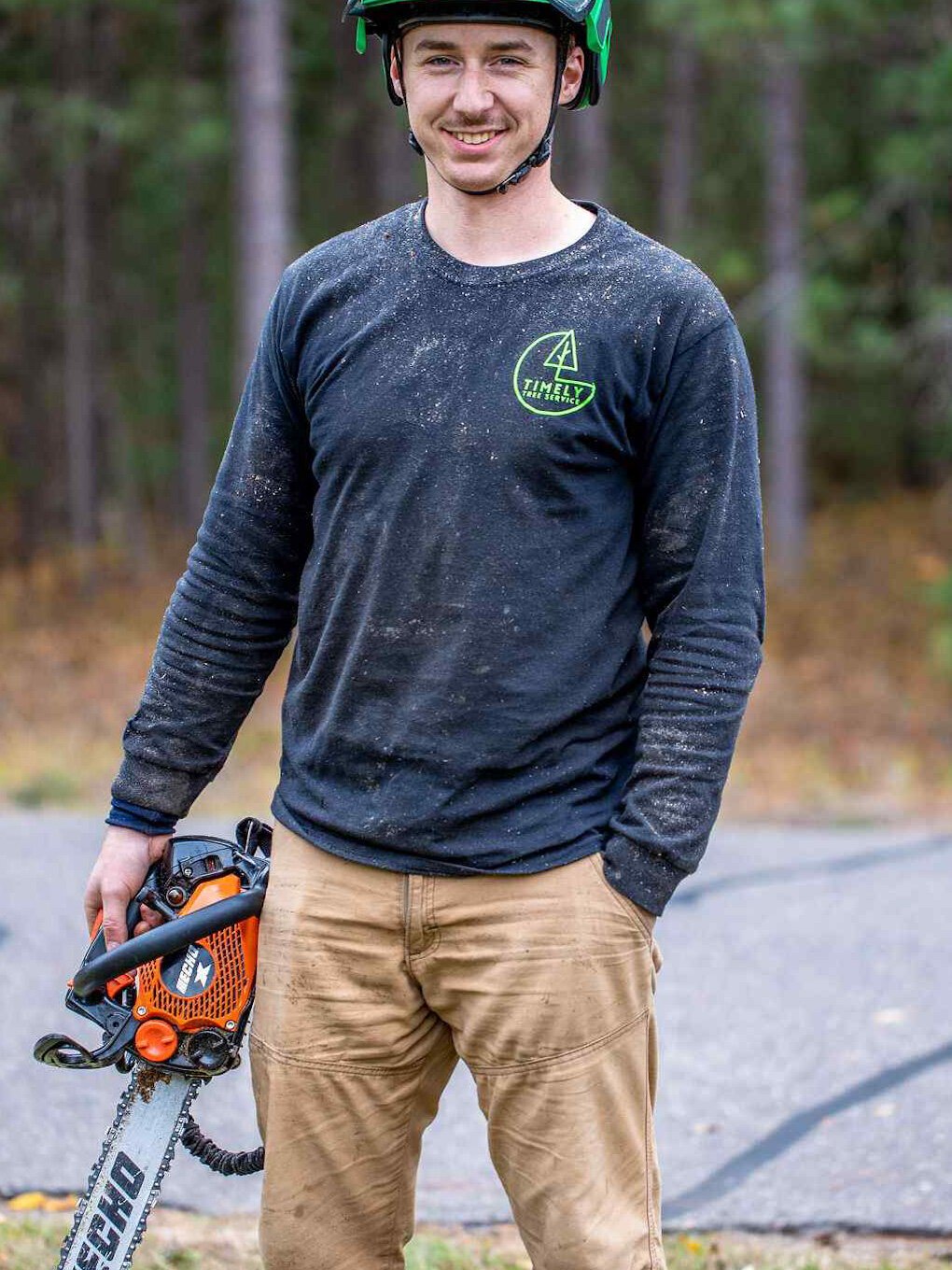 Joe Gougeon on the job with his company, Timely Tree Service.