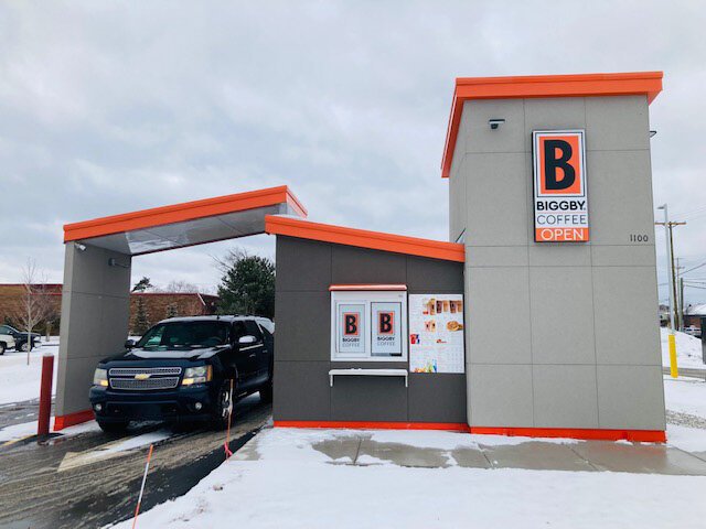 This Biggby Coffee BCubed opened along a busy stretch in Traverse City last year. 