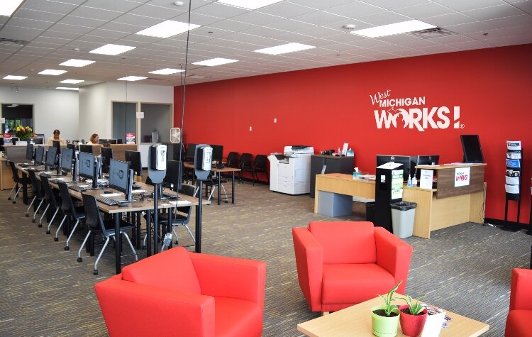 The reception area of the new West Michigan Works! office in Holland.