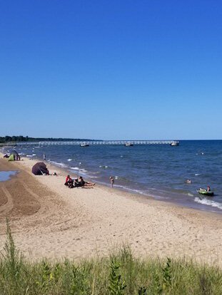 A view of the pier at Oscoda's beach.