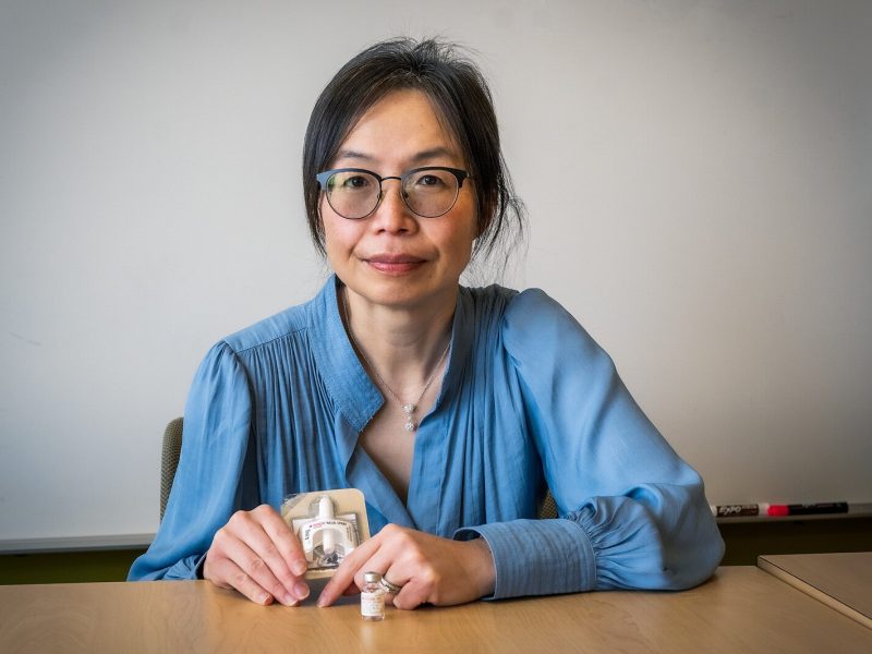 Michigan OPEN partnering provider Dr. Chin Hwa (Gina) Dahlem holds naloxone nasal spray.