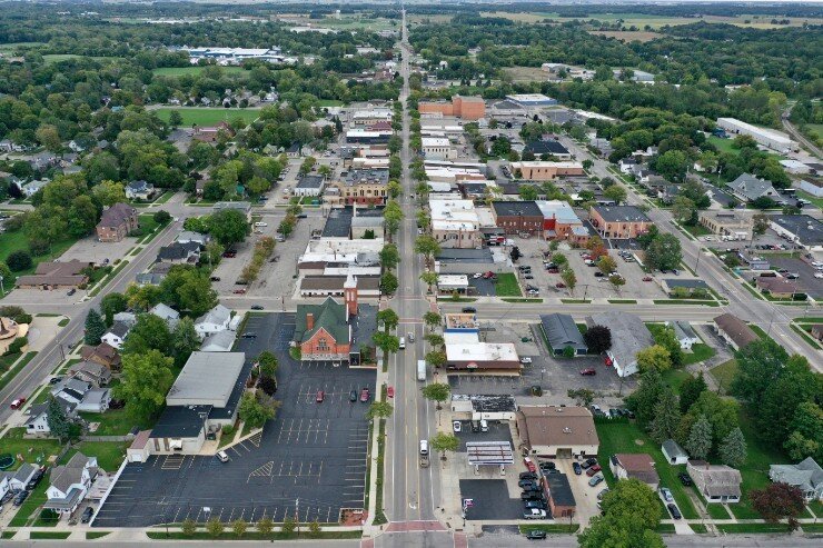 Aerial views of downtown Alma.