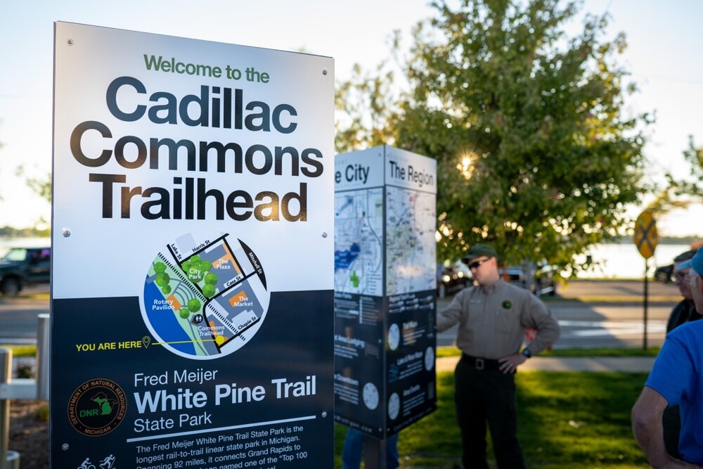 The new White Pine Trailhead not only provides a proper connection between Cadillac and the trail but was designed to integrate with the city’s larger, multi-year placemaking project, the Cadillac Commons. (Photo: Prein&Newhof)