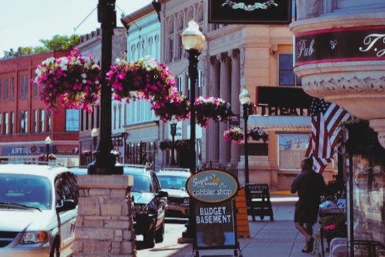 Downtown Manistee, one of 24 Michigan communities eligible for the Resilient Lakeshore Heritage Grant.