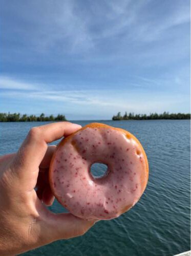 A thimbleberry donut from Jamsen’s Bakery in Cooper Harbor.